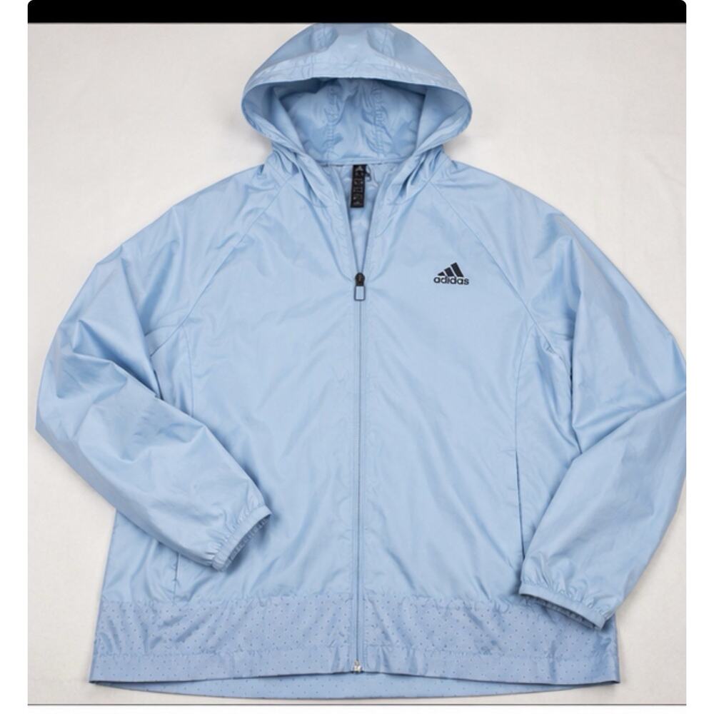 Adidas Windbreaker Jacket Hooded Full Zip Women’s XL 20 Light Blue